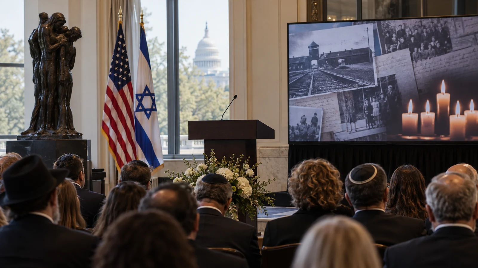 Auditorio en Washington preparado para un acto de memoria del Holocausto