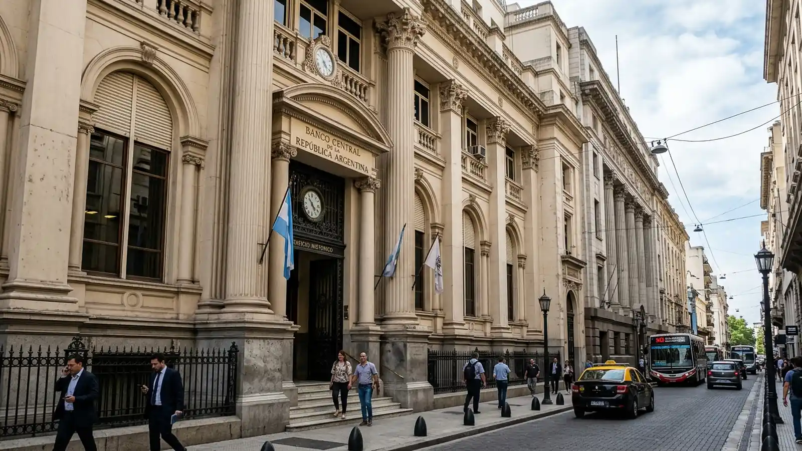 Fachada histórica del Banco Central de la República Argentina en el microcentro porteño