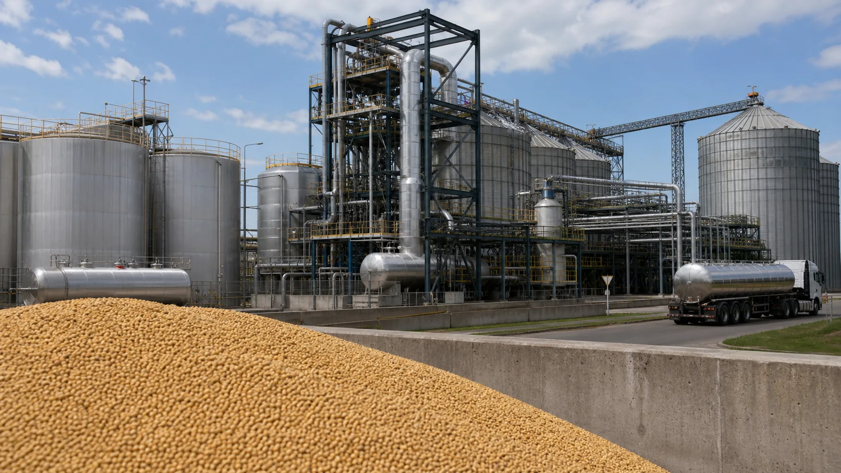 Planta industrial con tanques y tuberías de biodiésel