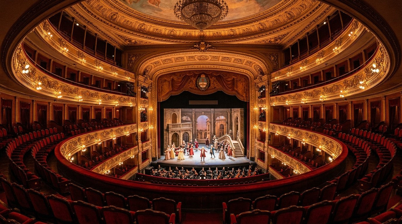 Escenario del Teatro Colón durante un ensayo
