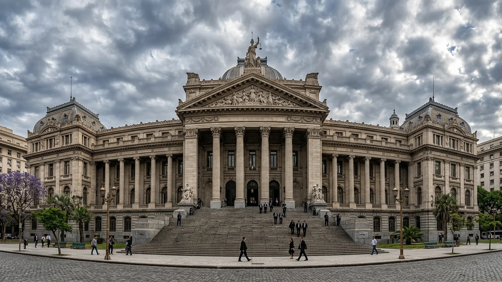 Fachada monumental del Palacio de Justicia de la Nación con escalinatas y columnas neoclásicas