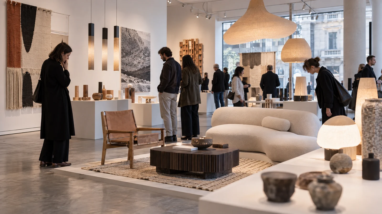 Visitantes recorren una exposición contemporánea de diseño argentino en Barcelona