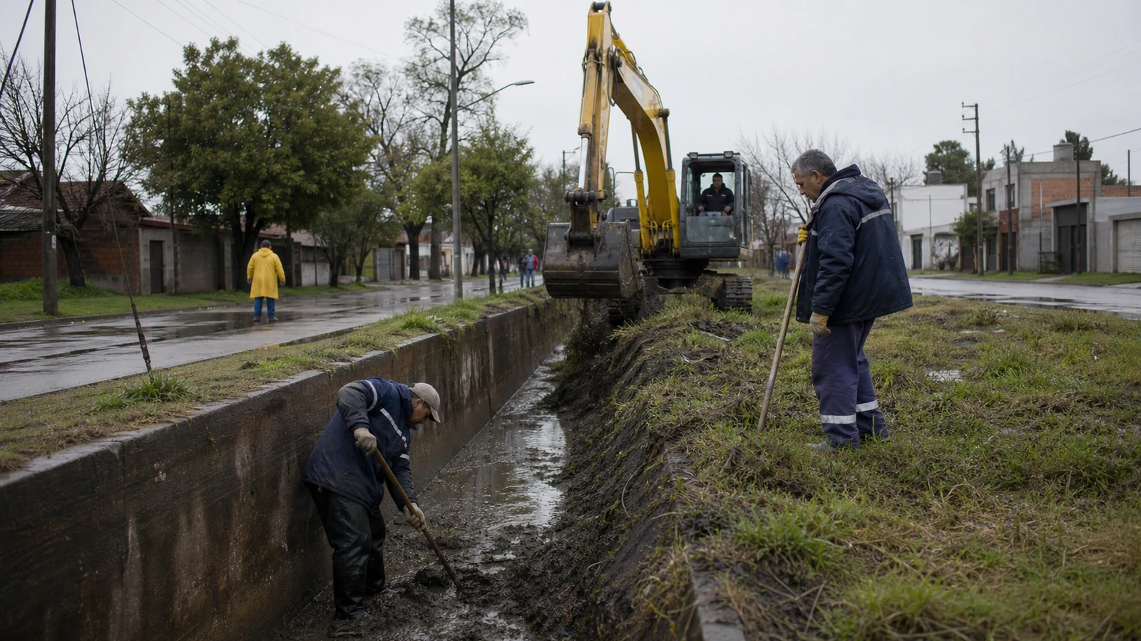 Trabajadores municipales limpian un canal pluvial ante el riesgo de lluvias asociado a El Niño