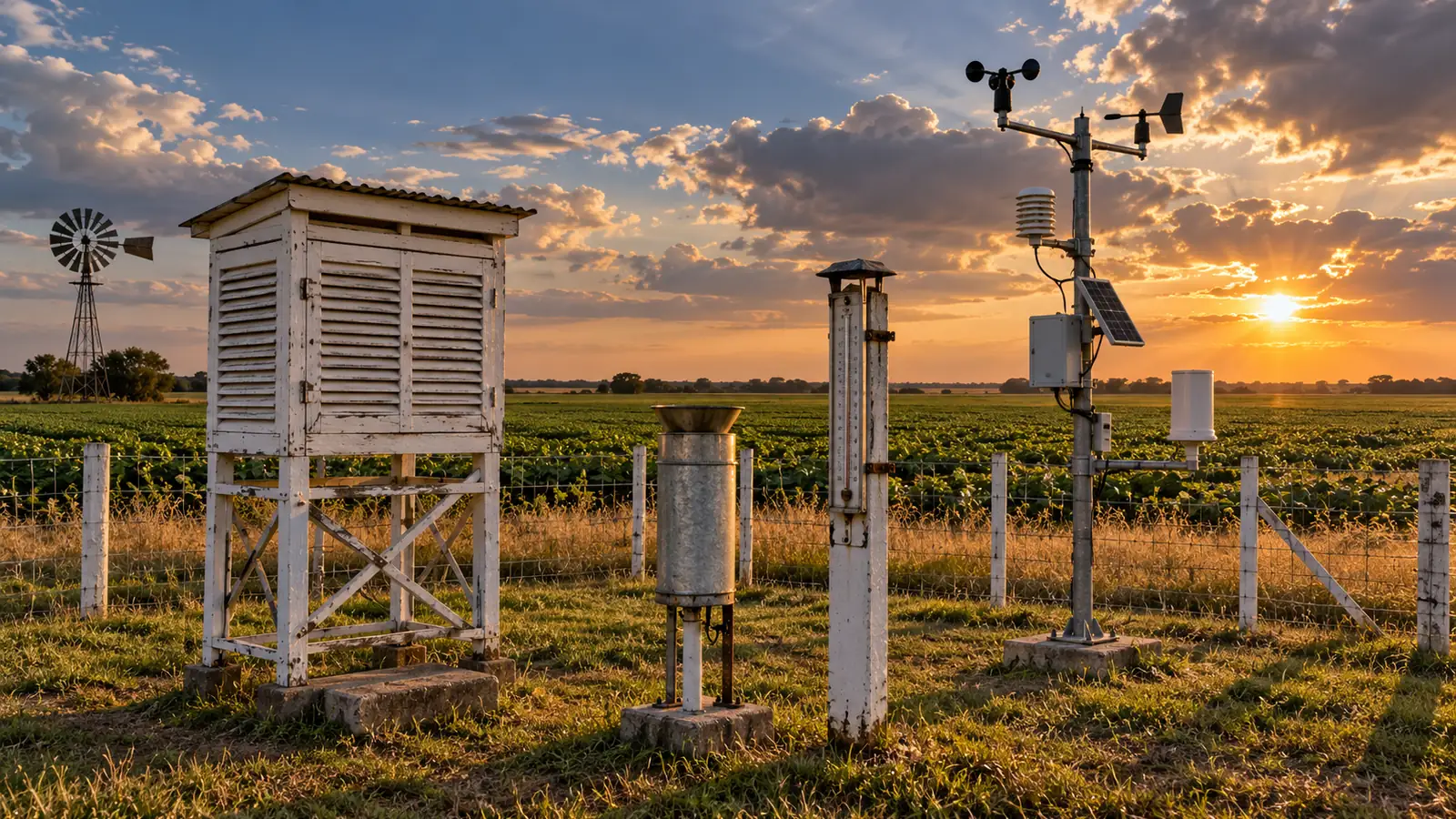 Instrumental meteorológico histórico y automático instalado junto a un campo del sudoeste chaqueño
