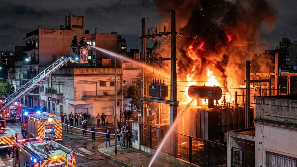 Incendio y humo en la subestación eléctrica Centenario de Edesur