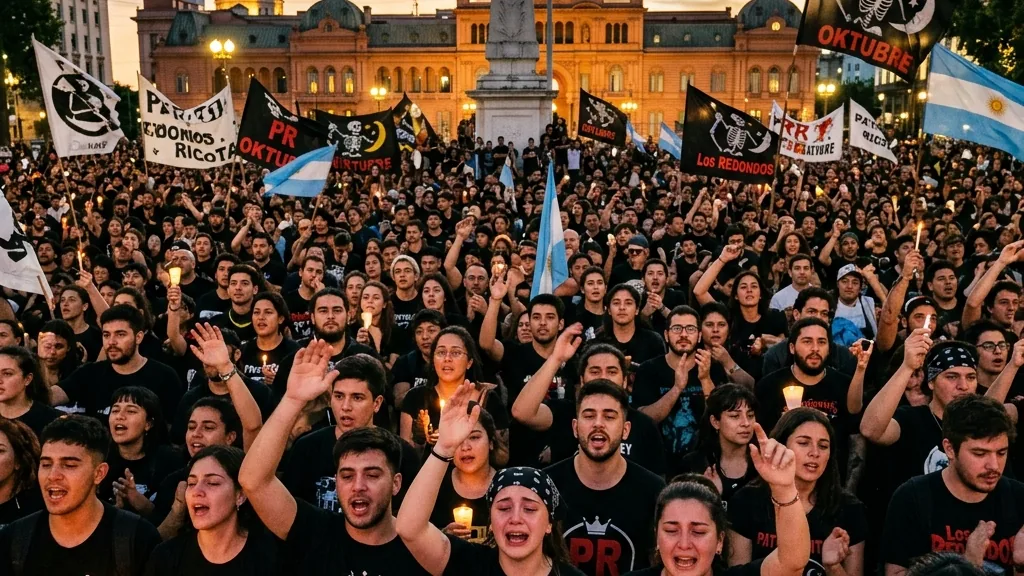Seguidores del Indio Solari reunidos en Plaza de Mayo
