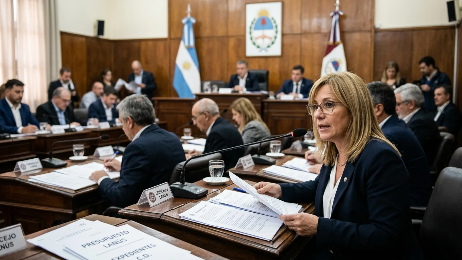 Mariana Ayesa durante una sesión legislativa en el Concejo Deliberante de Lanús