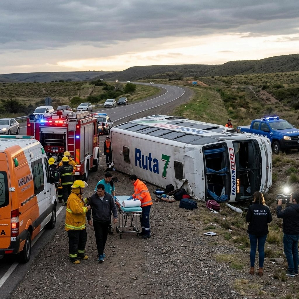 Un micro que se diriga a Buenos Aires volc en la ruta 7 a la altura de  Carmen