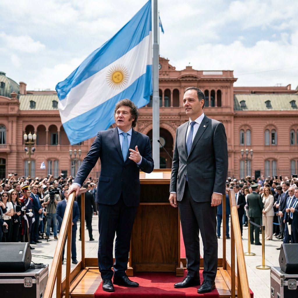 Javier Milei y Manuel Adorni en el acto del Día de la Bandera