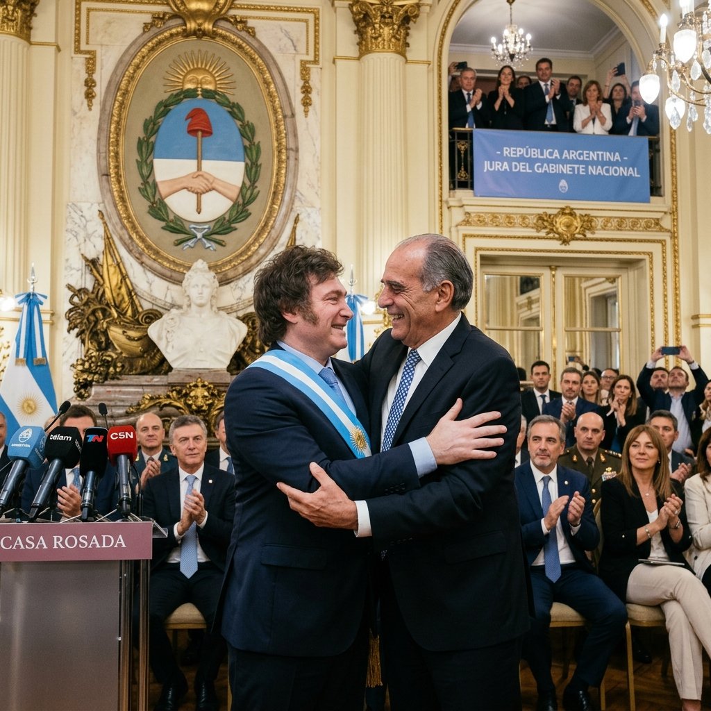 Milei le tomó juramento a Santilli como nuevo jefe de Gabinete: abrazo con Adorn