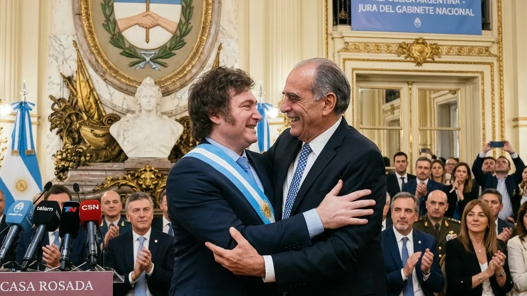 Milei le tomó juramento a Santilli como nuevo jefe de Gabinete: abrazo con Adorn
