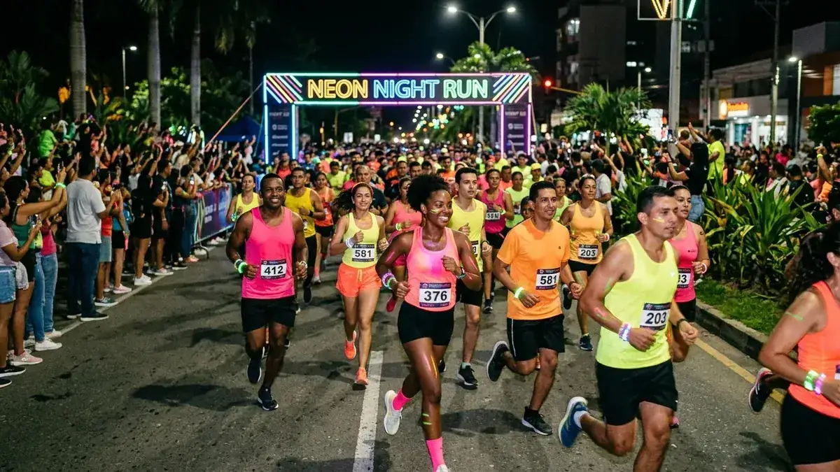 Corredoras participantes en Night Run Neon Barrancabermeja luciendo las camisetas oficiales de RUN Night Neon