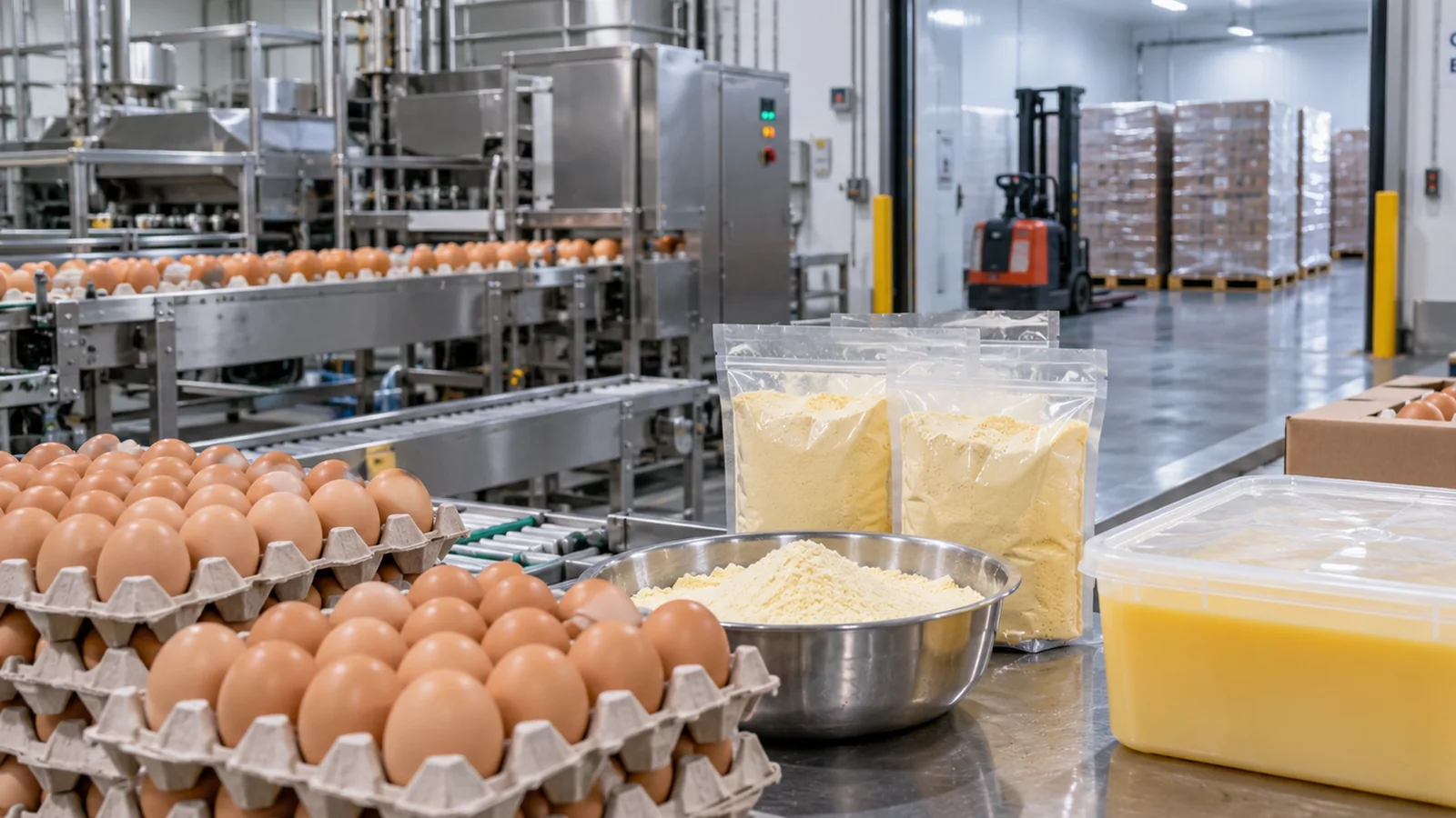 Huevos y ovoproductos procesados en una planta de elaboración y exportación