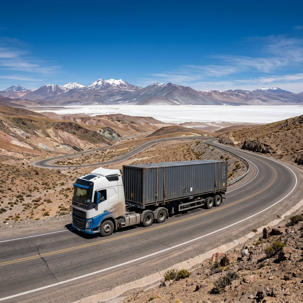 Camiones de transporte logístico en la puna argentina