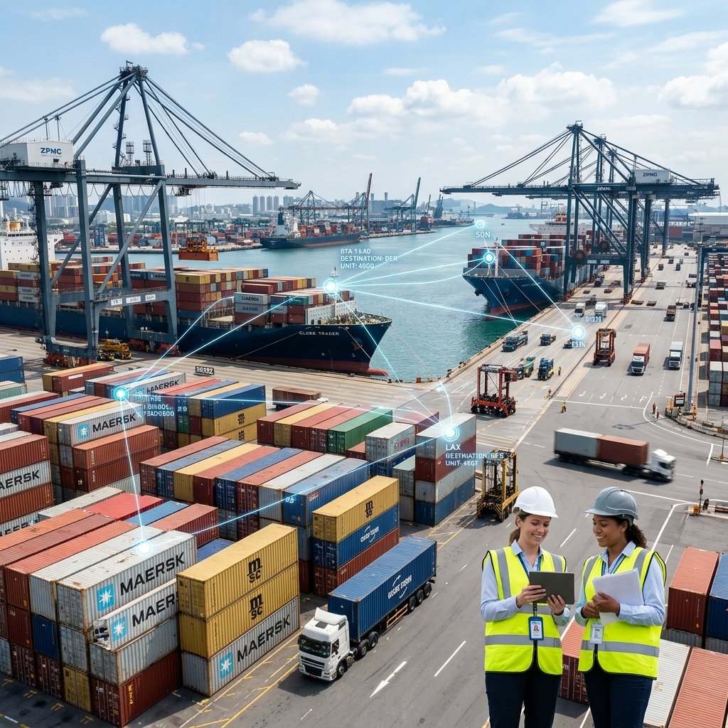Puerto de contenedores utilizado para operaciones de transporte y comercio exterior